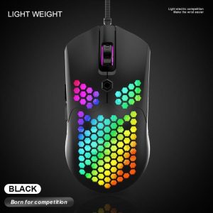 External Components |   Game Mouse Hollowed Out Fashion Honeycomb Shape Lightweight USB Port Electronic Sports black Computer Peripherals Black