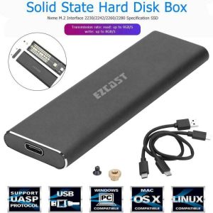 HDD SSD Enclosures |   M2 SSD Hard Case NVME PCIe Enclosure M.2 to USB Type C 3.1 GEN2 M Key Adapter gray Drives & Storage Gray