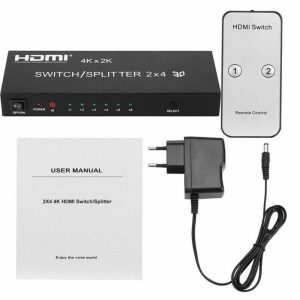 More PC Accessories |   2×4 2 to 4 Full HD 4K 3D HDMI Splitter Amplifier Spdif Audio + Infrared Remote Control EU Plug Computer Peripherals EU Plug