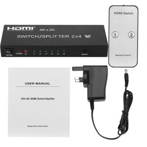 More PC Accessories |   2×4 2 to 4 Full HD 4K 3D HDMI Splitter Amplifier Spdif Audio + Infrared Remote Control UK Plug Computer Peripherals More PC Accessories