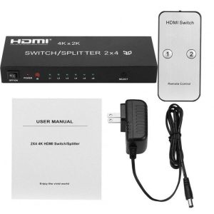 More PC Accessories |   2×4 2 to 4 Full HD 4K 3D HDMI Splitter Amplifier Spdif Audio + Infrared Remote Control US Plug Computer Peripherals More PC Accessories