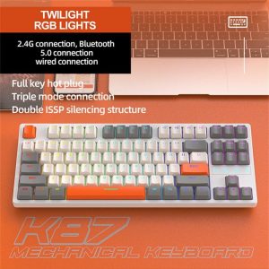 Mouse + Keyboard |   K87 Gaming Keyboard 3-mode Connection Hot Swappable RGB Backlit Keyboard for Laptop PC Orange K87rgb Banana-axis Computer Peripherals Mouse + Keyboard