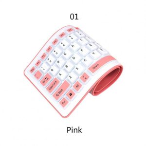 Mouse + Keyboard |   Portable Silent Foldable Silicone Keyboard Usb Flexible Soft Waterproof Roll Up Keyboard For Pc Laptop pink Computer Peripherals Mouse + Keyboard