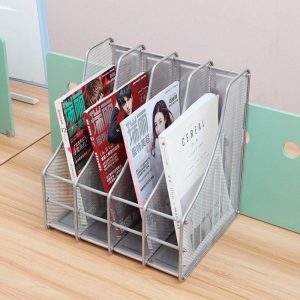 Office Supplies |   4-slot Mesh Metal Files Holder Rack Desk Document Organizer Student Book Stand Office Supplies Inner arc silver Office supplies Inner arc silver