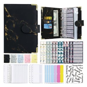 Office Supplies |   A6 Budget Financial Planner Notebook Loose Leaf Paper Binder Cover Journal Money Envelopes Organizer For Wallet Cash Saving black Office supplies Black