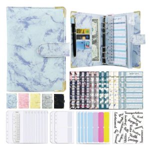 Office Supplies |   A6 Budget Financial Planner Notebook Loose Leaf Paper Binder Cover Journal Money Envelopes Organizer For Wallet Cash Saving blue purple Office supplies Blue purple