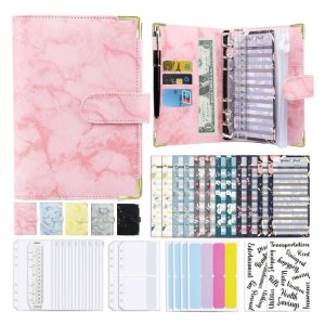 Office Supplies |   A6 Budget Financial Planner Notebook Loose Leaf Paper Binder Cover Journal Money Envelopes Organizer For Wallet Cash Saving pink Office supplies Office Supplies