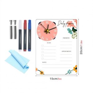 Office Supplies |   Acrylic Calendar With Wall Clock Includes 3 Erasable Markers Anti-sliding Anti-scratch Monthly Weekly Planner (15x20cm/6×7.9inch) CC250 Office supplies CC250