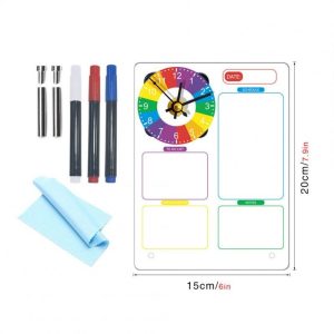 Office Supplies |   Acrylic Calendar With Wall Clock Includes 3 Erasable Markers Anti-sliding Anti-scratch Monthly Weekly Planner (15x20cm/6×7.9inch) CC251 Office supplies CC251