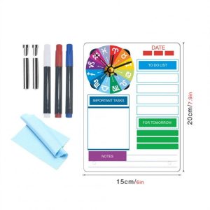 Office Supplies |   Acrylic Calendar With Wall Clock Includes 3 Erasable Markers Anti-sliding Anti-scratch Monthly Weekly Planner (15x20cm/6×7.9inch) CC252 Office Supplies CC252