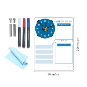 Office Supplies |   Acrylic Calendar With Wall Clock Includes 3 Erasable Markers Anti-sliding Anti-scratch Monthly Weekly Planner (15x20cm/6×7.9inch) CC253 Office supplies CC253