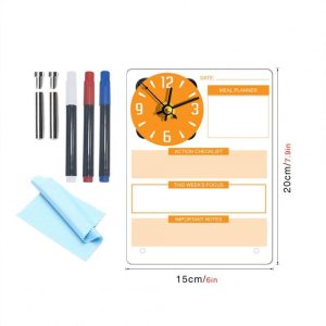 Office Supplies |   Acrylic Calendar With Wall Clock Includes 3 Erasable Markers Anti-sliding Anti-scratch Monthly Weekly Planner (15x20cm/6×7.9inch) CC254 Office supplies CC254