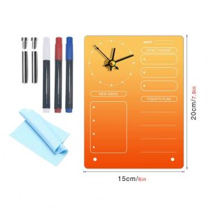 Office Supplies |   Acrylic Calendar With Wall Clock Includes 3 Erasable Markers Anti-sliding Anti-scratch Monthly Weekly Planner (15x20cm/6×7.9inch) CC255 Office supplies CC255