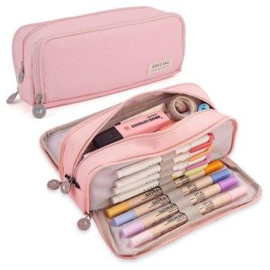 School Supplies |   Pencil Case Large Pencil Pouch Big Capacity Pencil Bag Makeup Bag Canvas Stationery Box Cosmetic Bag 396 pink Office supplies 396 pink