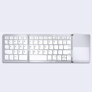 Mouse + Keyboard |   Wireless Bluetooth Keyboard Rechargeable Super-Thin 3 Folding Keypad with Touchpad for Phone Tablet Silver White Computer Peripherals B033 silver white