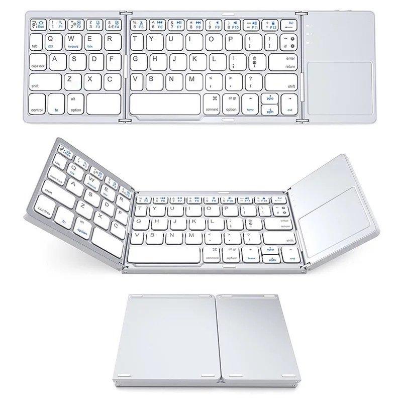 Mouse + Keyboard |   Foldable Bluetooth Keyboard Portable Mini Wireless Touchpad Keypad for ISO Android Windows iPad Silver Computer Peripherals Mouse + Keyboard